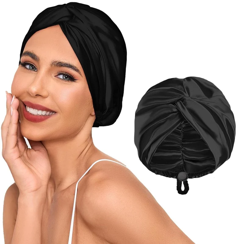 SOHO Seiden-Satin-Turban-Haube – Schwarz