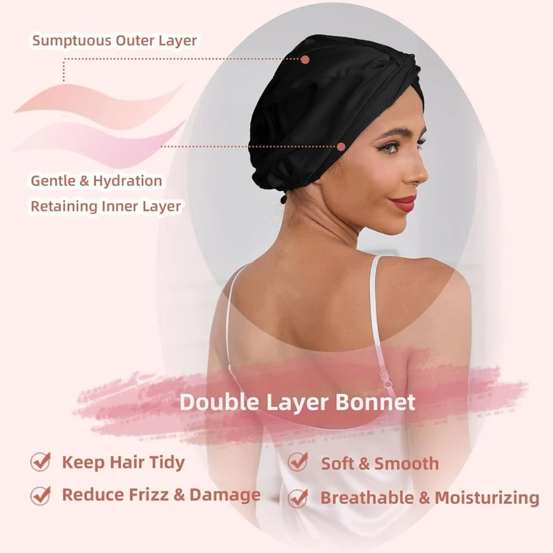 SOHO Seiden-Satin-Turban-Haube – Schwarz