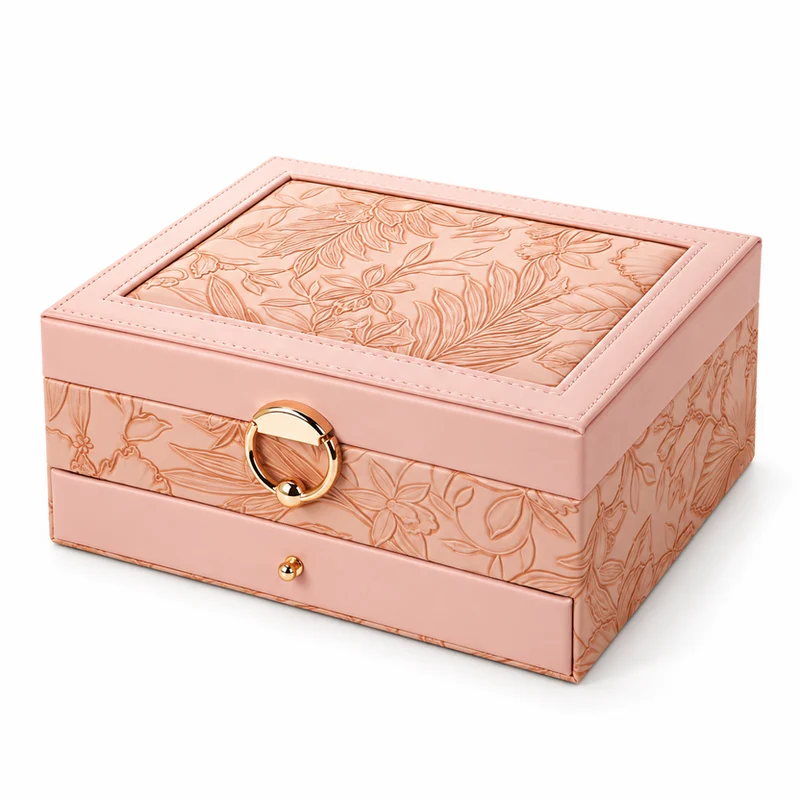 Schmuckkästchen aus PU-Leder mit Blumenmotiv