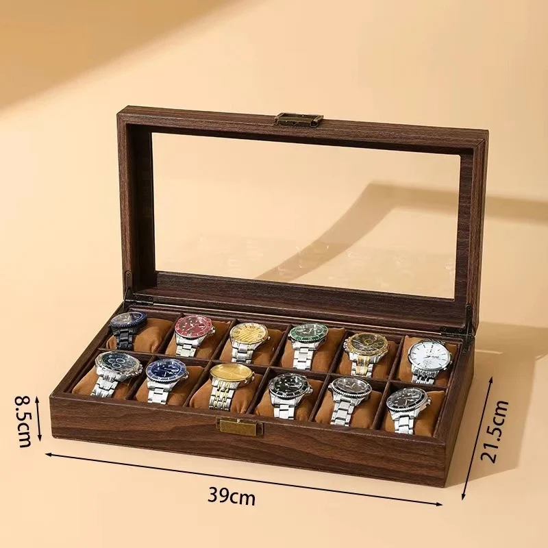 Holz Uhrenbox für 12 Uhren mit Glasdeckel