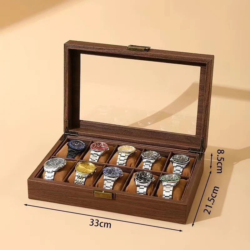 Holz Uhrenbox für 10 Uhren mit Glasdeckel