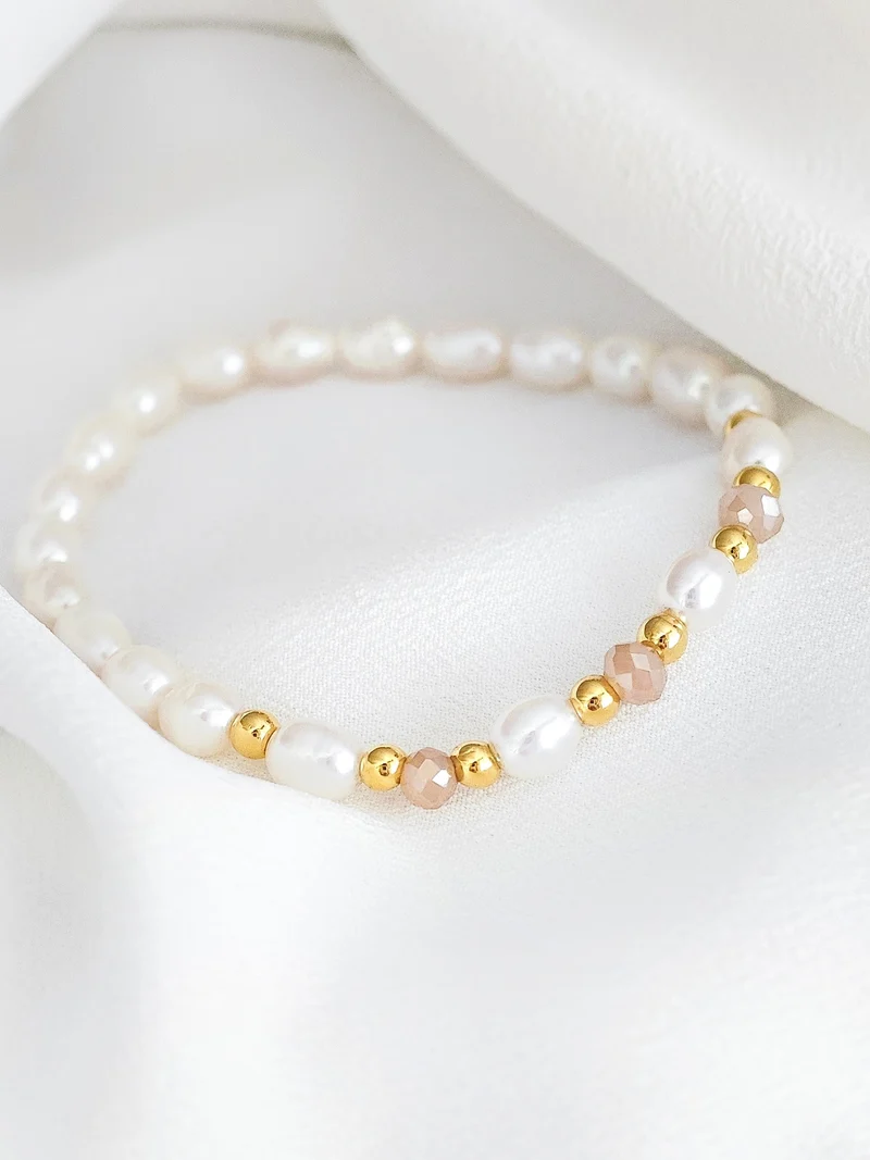 Süßwasserperlen Armband Creme