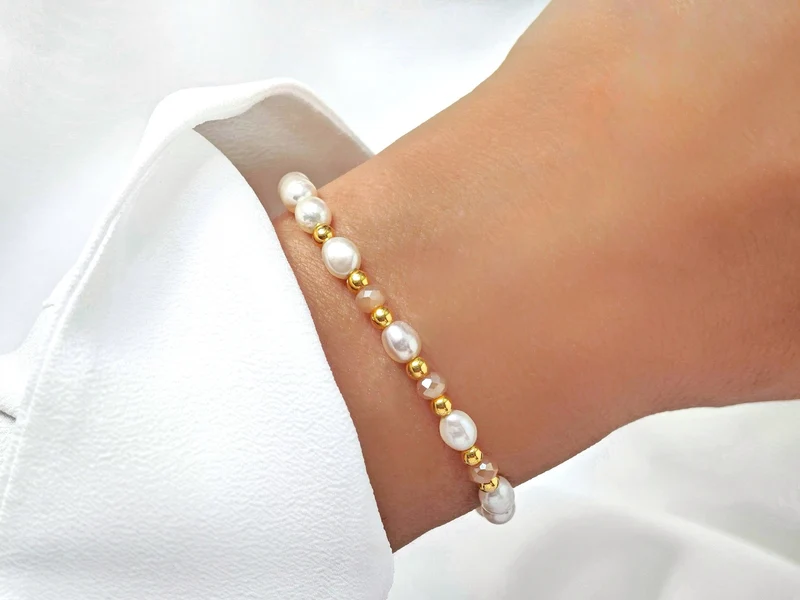 Süßwasserperlen Armband Creme
