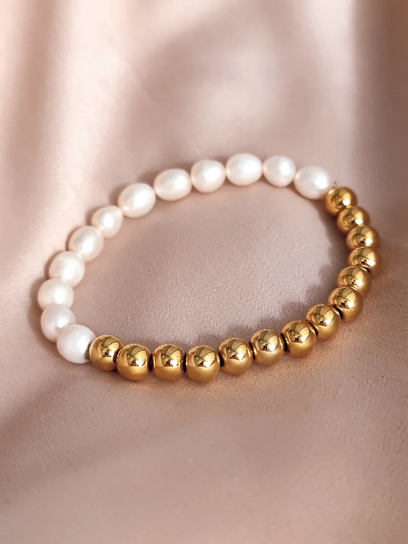 Süßwasserperlen Armband Gold