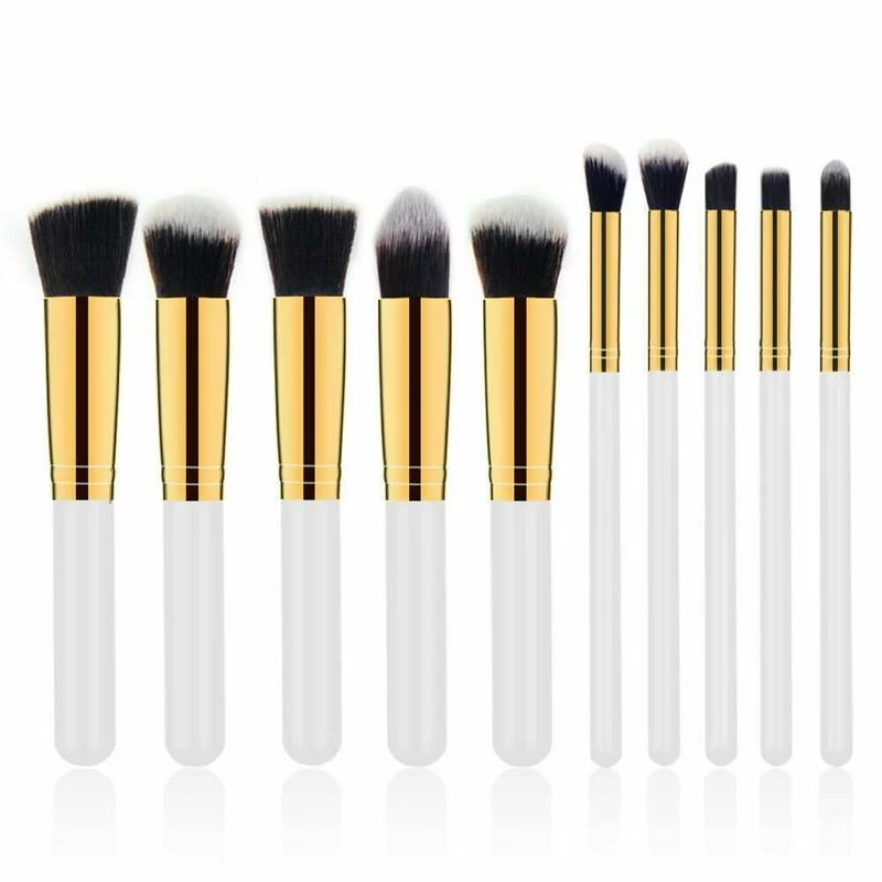 Make-up Pinsel Set – PRO – Weiß / goldfarben – 10er Pack