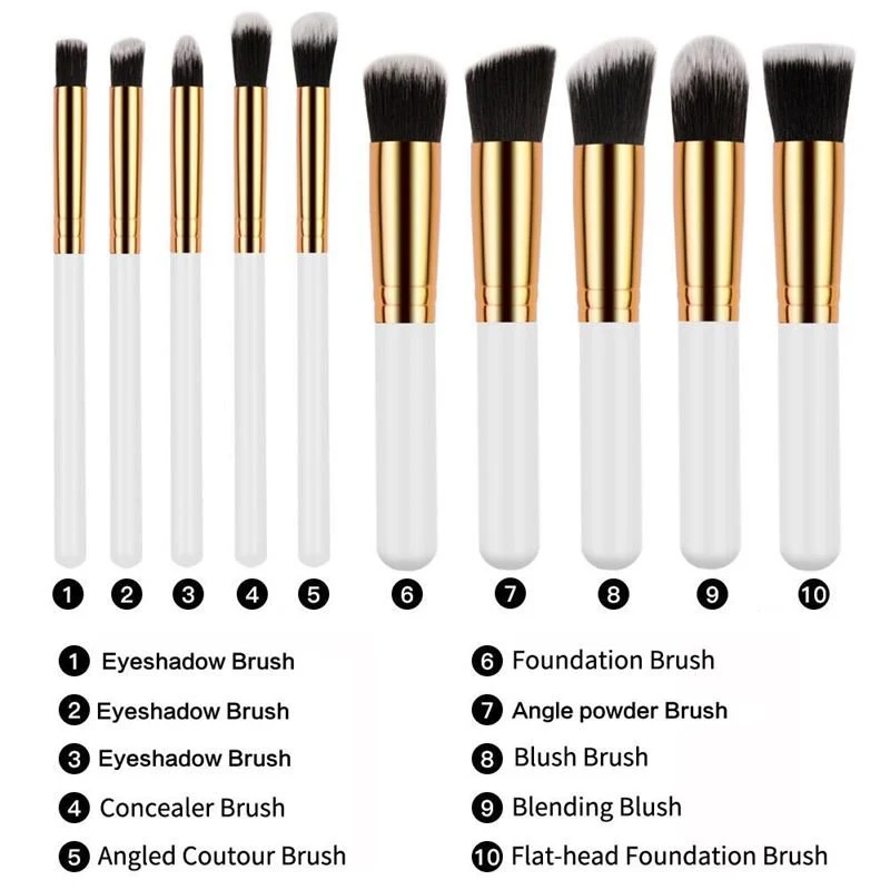 Make-up Pinsel Set – PRO – Weiß / goldfarben – 10er Pack