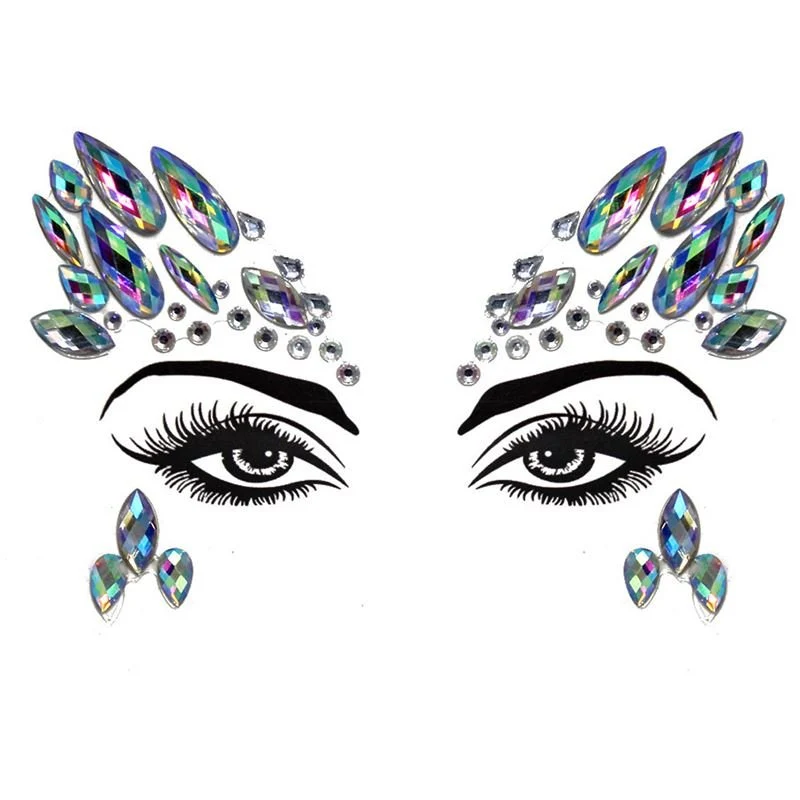 Gesichts-Strass Set – 52 selbstklebende Steine – Silber & Regenbogen