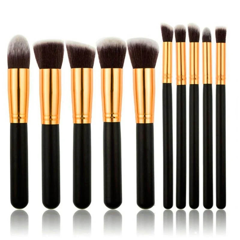 PRO Make-up Pinsel Set Schwarz/Gold - 10-teiliges Profi-Set