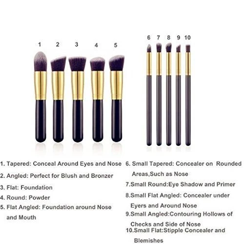PRO Make-up Pinsel Set Schwarz/Gold - 10-teiliges Profi-Set
