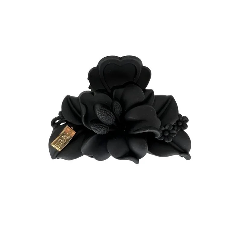 Haarspange mit Blumen-Motiv – Schwarz