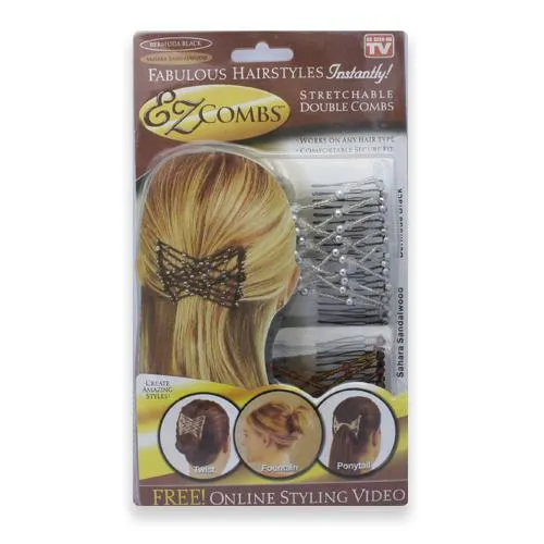 EZ Combs Haarkamm – elastisch – Schwarz, goldfarben, Silber