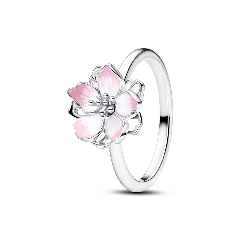 Pandora Moments 925 Sterling Silver Enamel Pink Cherry Blossom Ring 194371C01-58