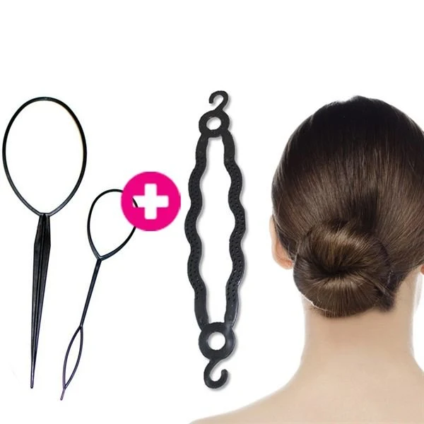 Haar-Styling-Set – Zopf-Tool, Duttformer & Kamm – Schwarz
