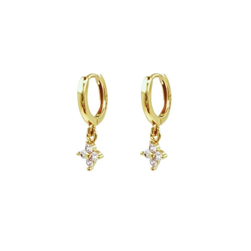 Creolen Ohrringe – goldfarben mit Diamant-Blume von SOHO