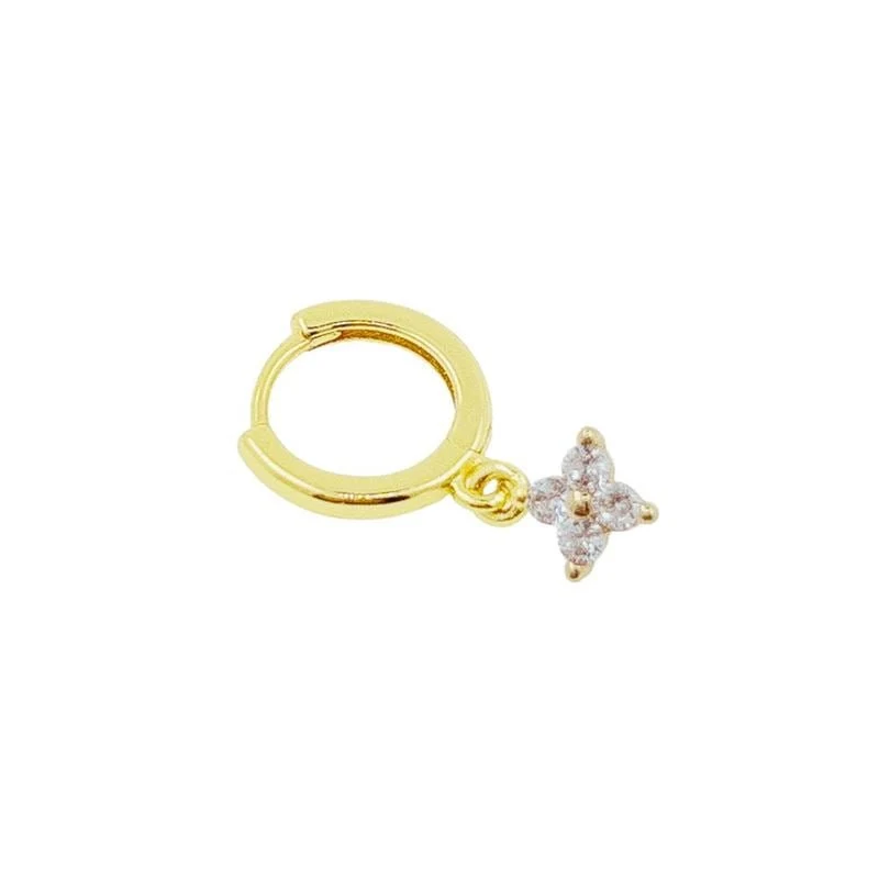 Creolen Ohrringe – goldfarben mit Diamant-Blume von SOHO