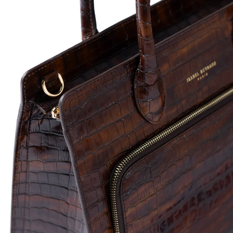 Isabel Bernard Honoré Nadine Kroko braune Handtasche aus Kalbsleder mit 13-Zoll-Laptopfach IB25110-230-13