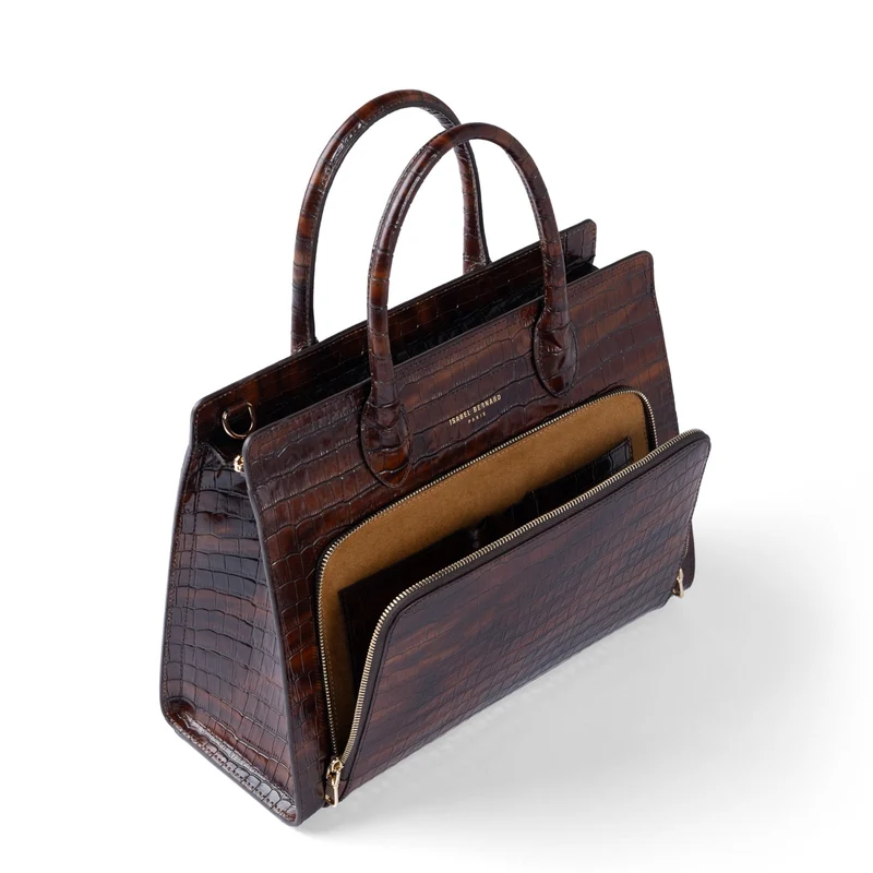 Isabel Bernard Honoré Nadine Kroko braune Handtasche aus Kalbsleder mit 13-Zoll-Laptopfach IB25110-230-13