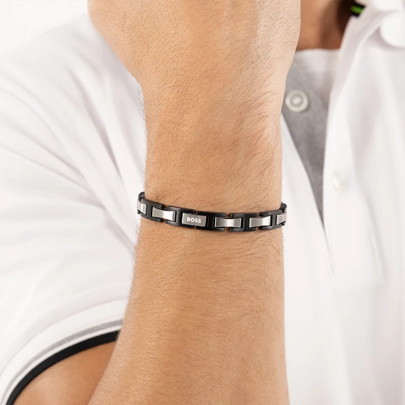 Hugo Boss Edelstahl Schwarzes Herren Gliederarmband HBJ1580794