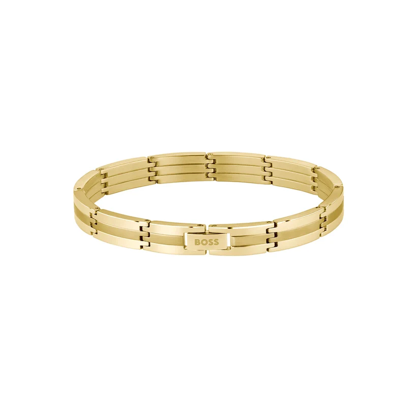Hugo Boss Edelstahl Goldfarbenes Herren Gliederarmband HBJ1580805