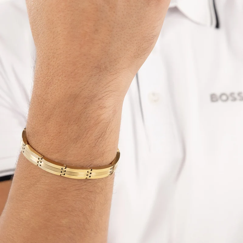 Hugo Boss Edelstahl Goldfarbenes Herren Gliederarmband HBJ1580805