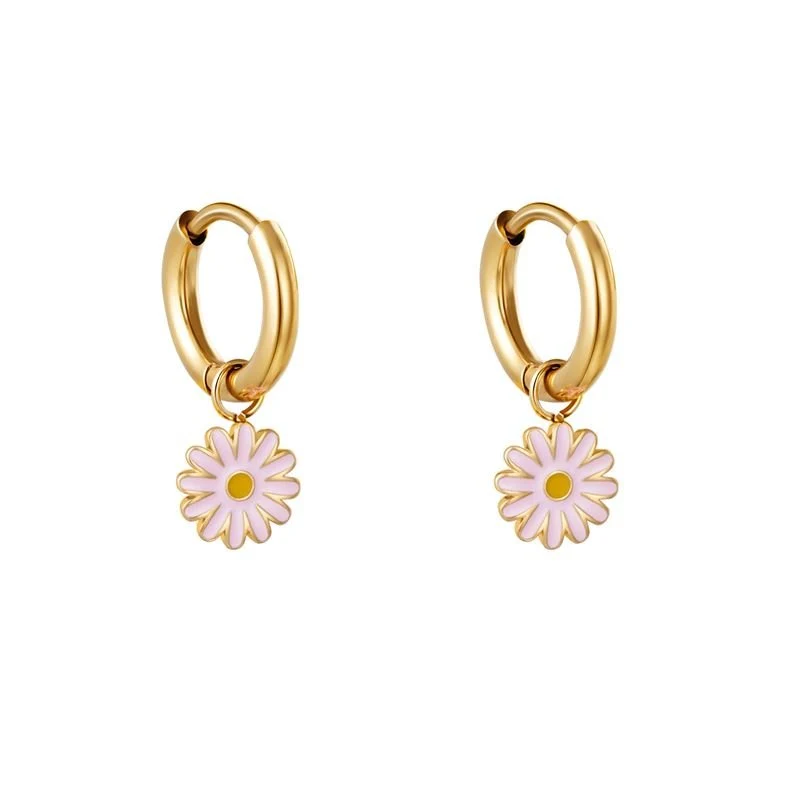 SOHO – Creolen mit Margeriten-Anhänger – goldfarben/pink