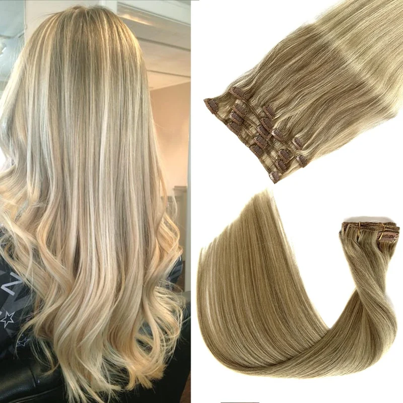 Clip-in-Extensions – blond Mix 18/613# – 50 cm Echthaar