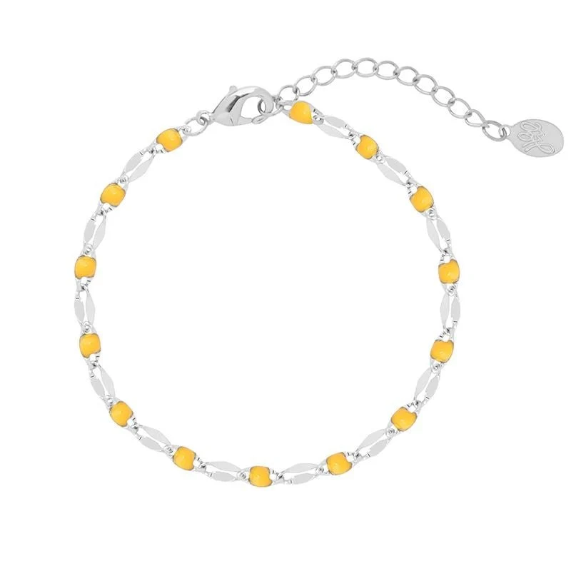 SOHO Kora Armband – Silber mit gelben Holzperlen