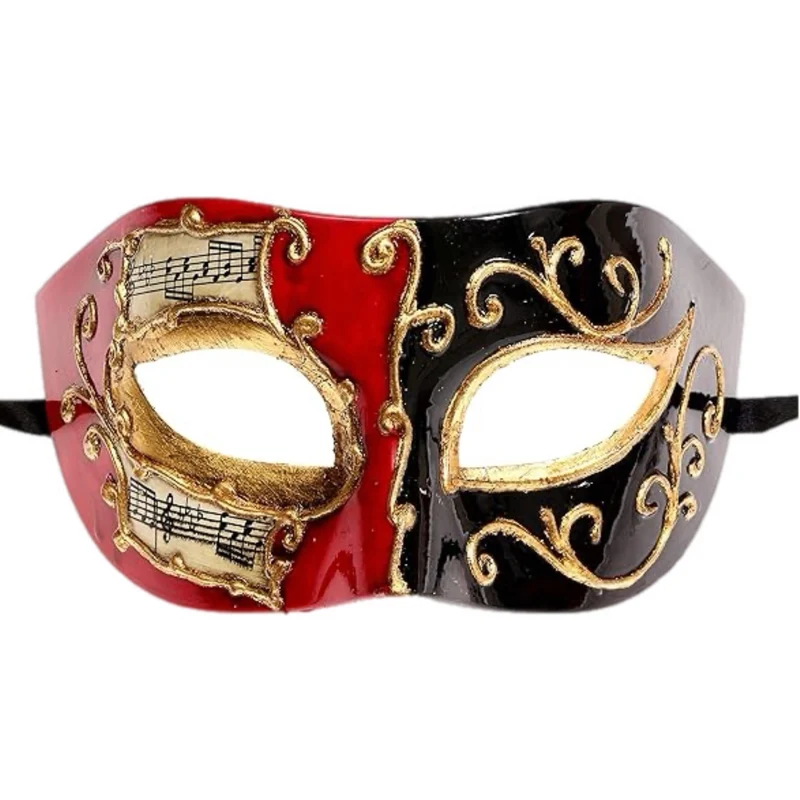Red & Black Music Note Venetian Mask