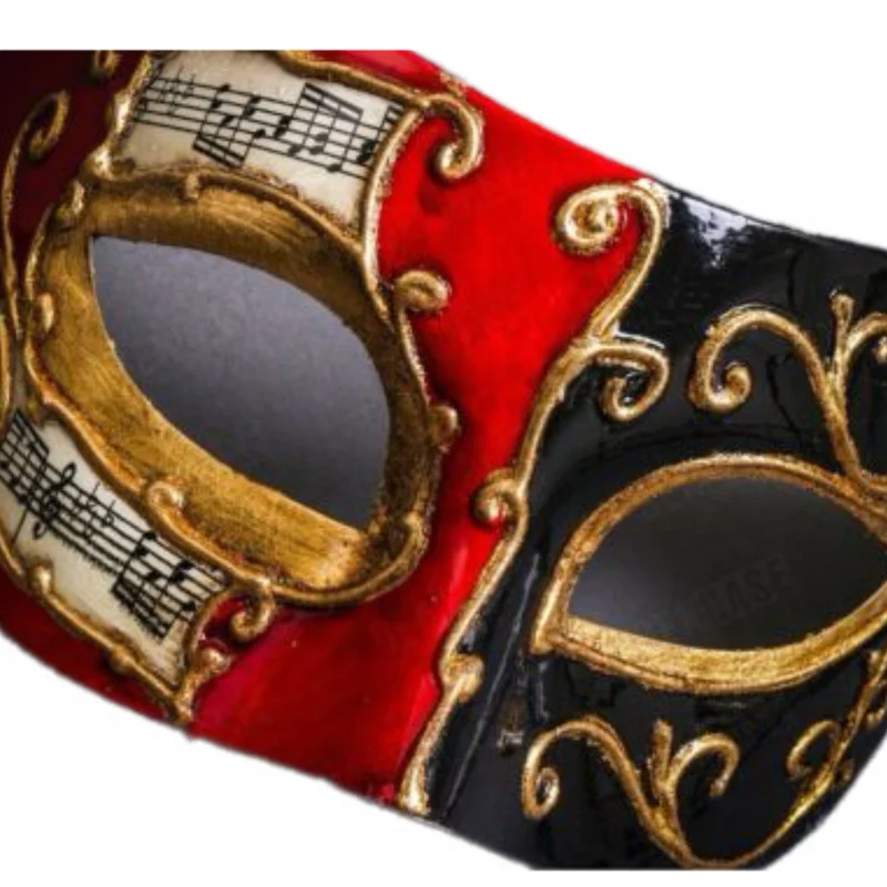 Red & Black Music Note Venetian Mask