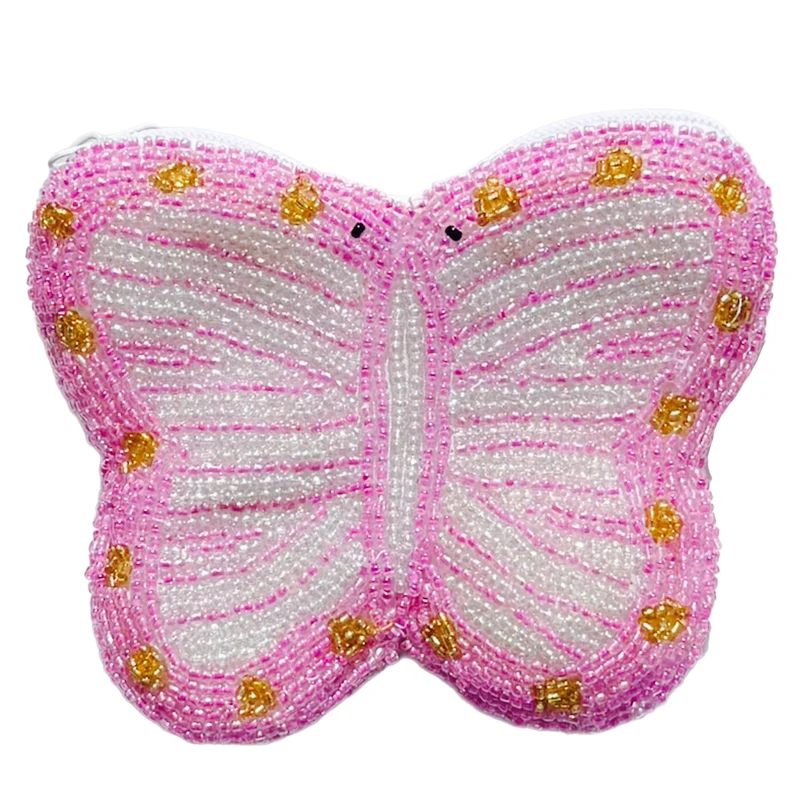 Dark Pink Butterfly Beaded Wallet