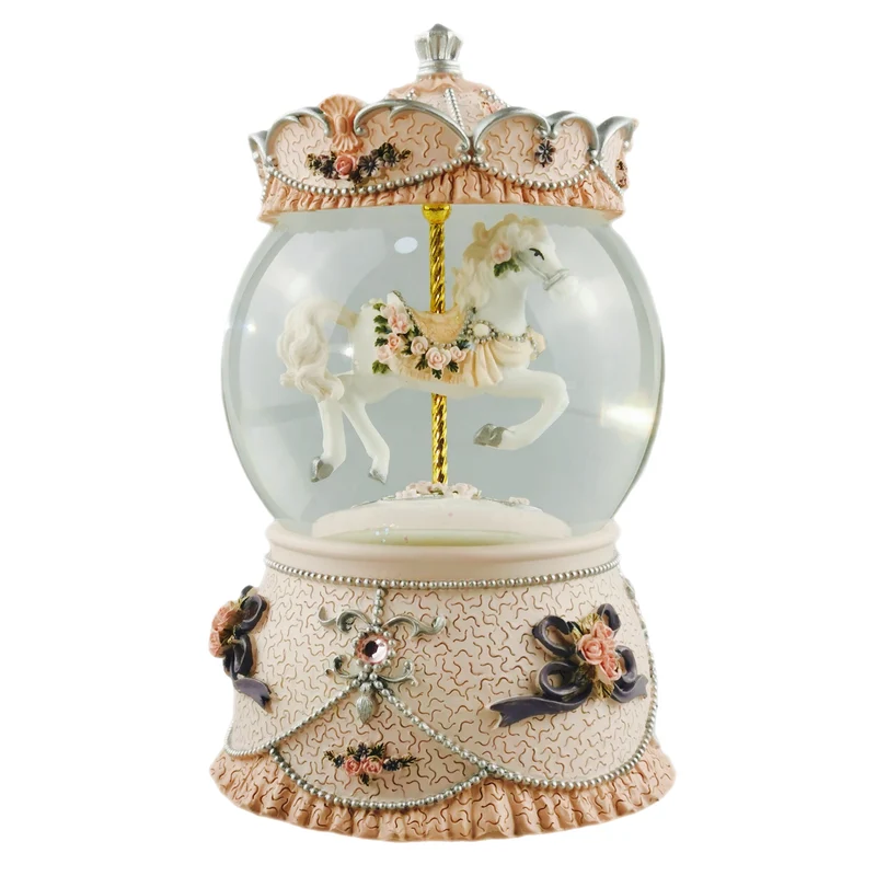Spinning Carousel Horse Snowglobe