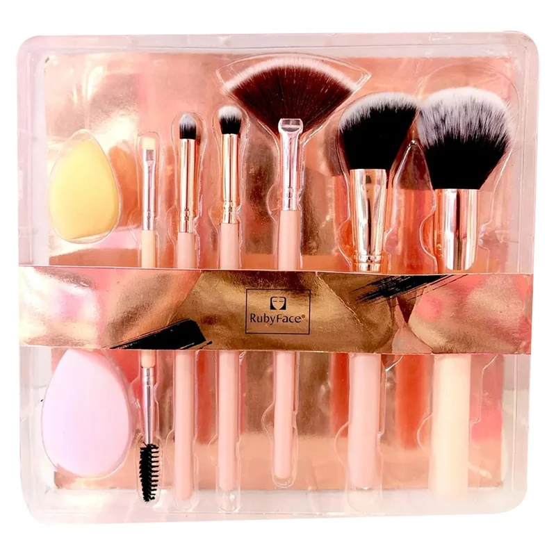 RubyFace Essential Makeup Brush Set – 7 Pinsel und 2 Schwämme