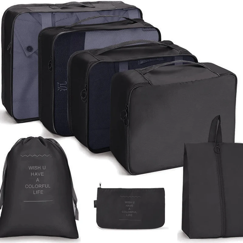 UNIQ Travel Packing Cubes - Perfektes Organisieren und Schützen Ihres Gepäcks - Schwarz - 7-teilig