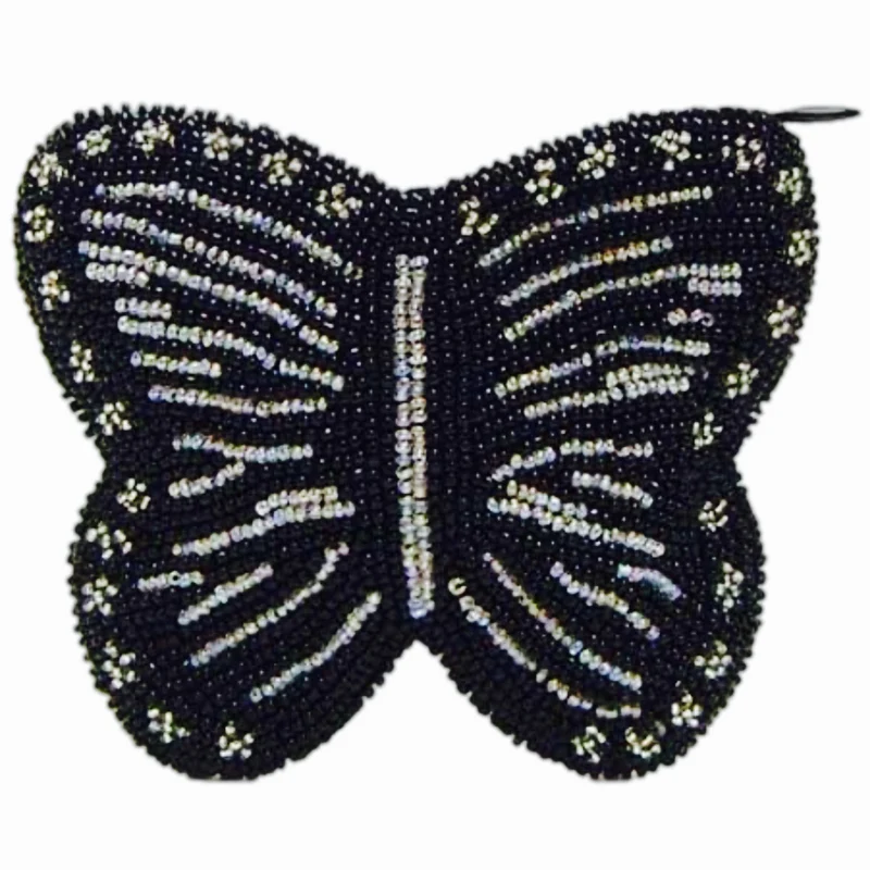 Black Butterfly Beaded Wallet