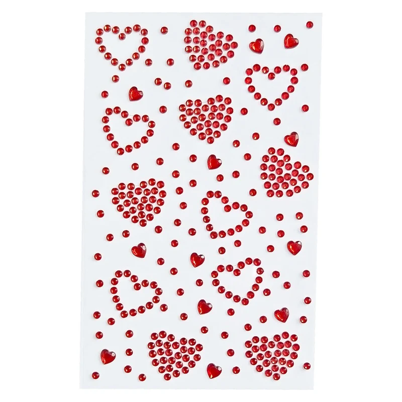 Herzförmige, selbstklebende Strasssteine in Rot von SOHO Hearts für Gesicht, Make-up, Nägel, Körper und Bastelarbeiten