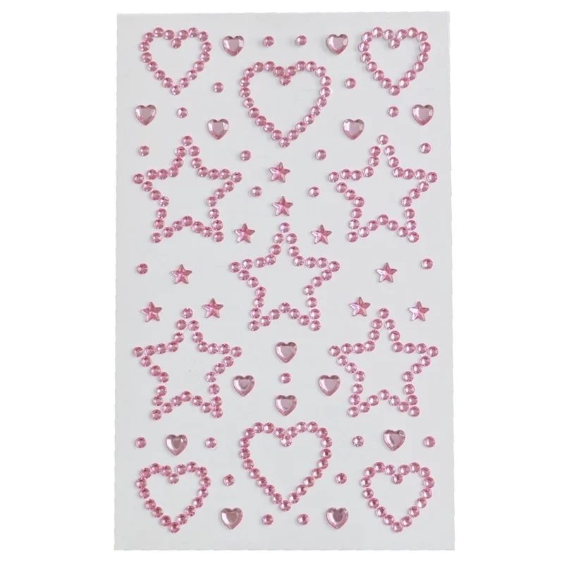 SOHO Hearts & Stars – selbstklebende Gesichts-Strasssteine ​​für Gesicht, Make-up, Nägel, Körper, Basteln – Rosa