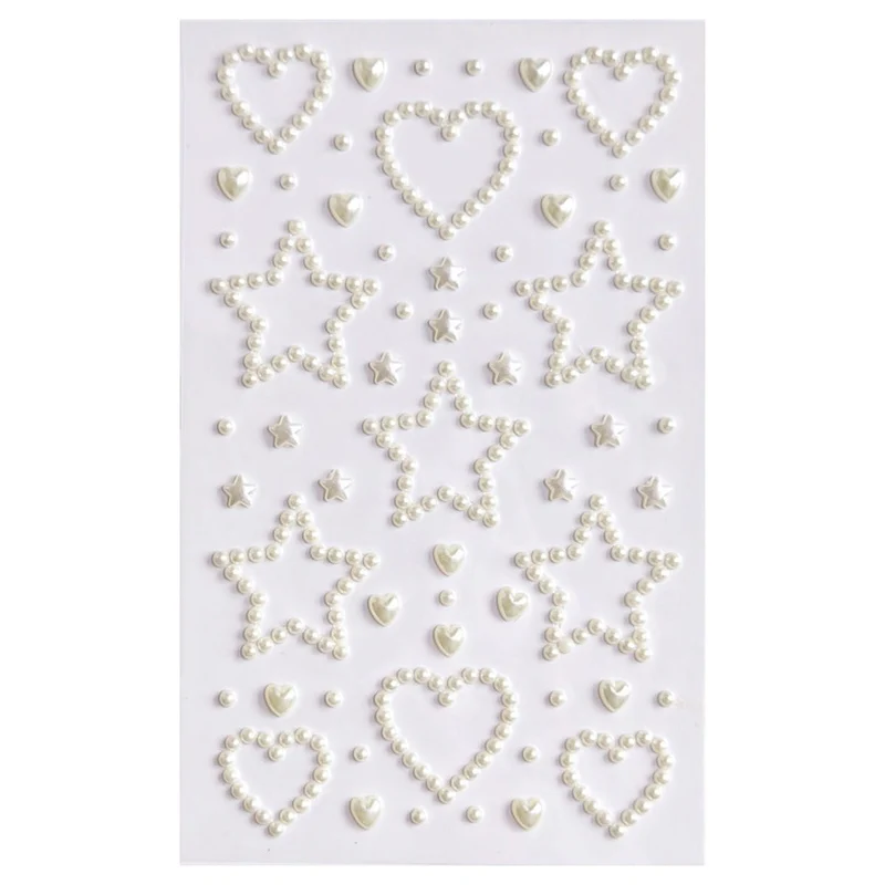 SOHO Hearts & Stars Selbstklebende Gesichtsperlen für Gesicht, Make-up, Nägel, Körper, Basteln - Weiß