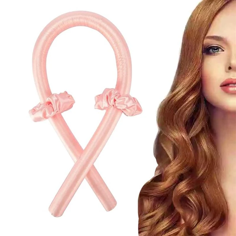 Hitzefreies Lockenband Set mit Scrunchies – Satin pink