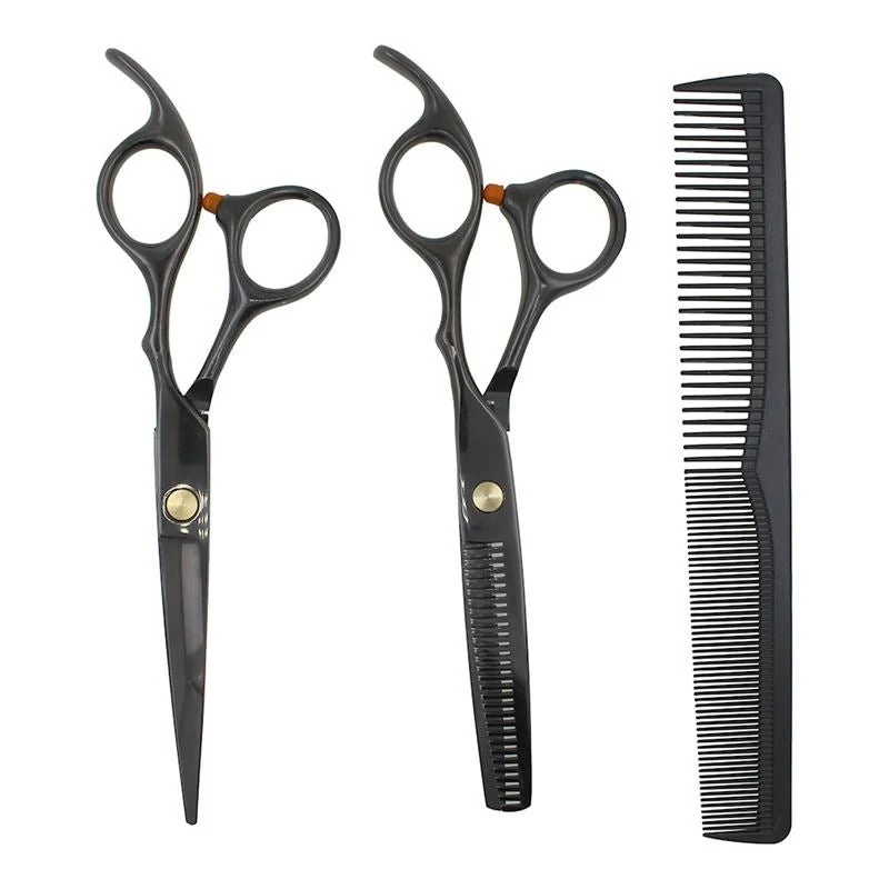 Friseurscheren-Set Pro in Schwarz mit Effilierschere und Kamm