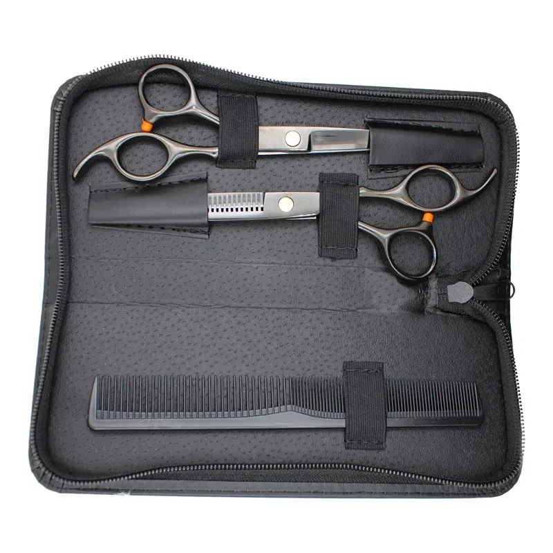 Friseurscheren-Set Pro in Schwarz mit Effilierschere und Kamm