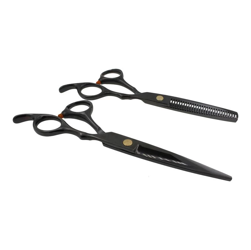 Friseurscheren-Set Pro in Schwarz mit Effilierschere und Kamm
