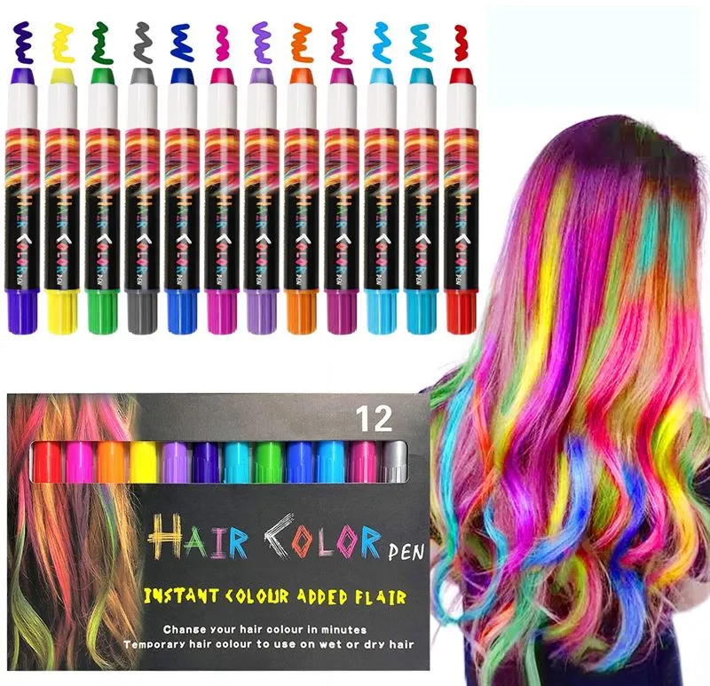 Haarkreide Stifte – 12er Set mit Regenbogenfarben