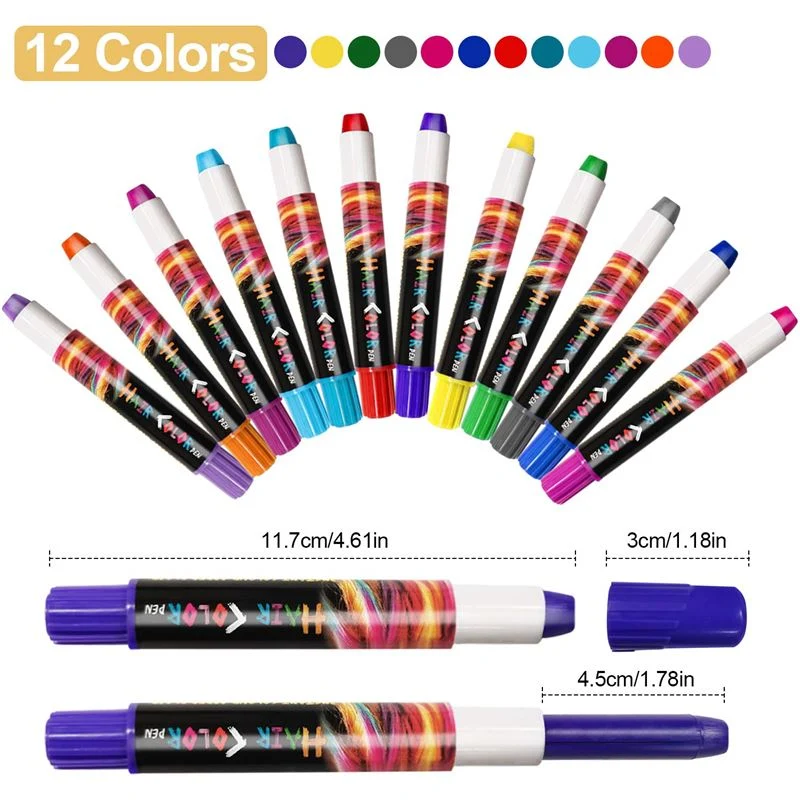 Haarkreide Stifte – 12er Set mit Regenbogenfarben