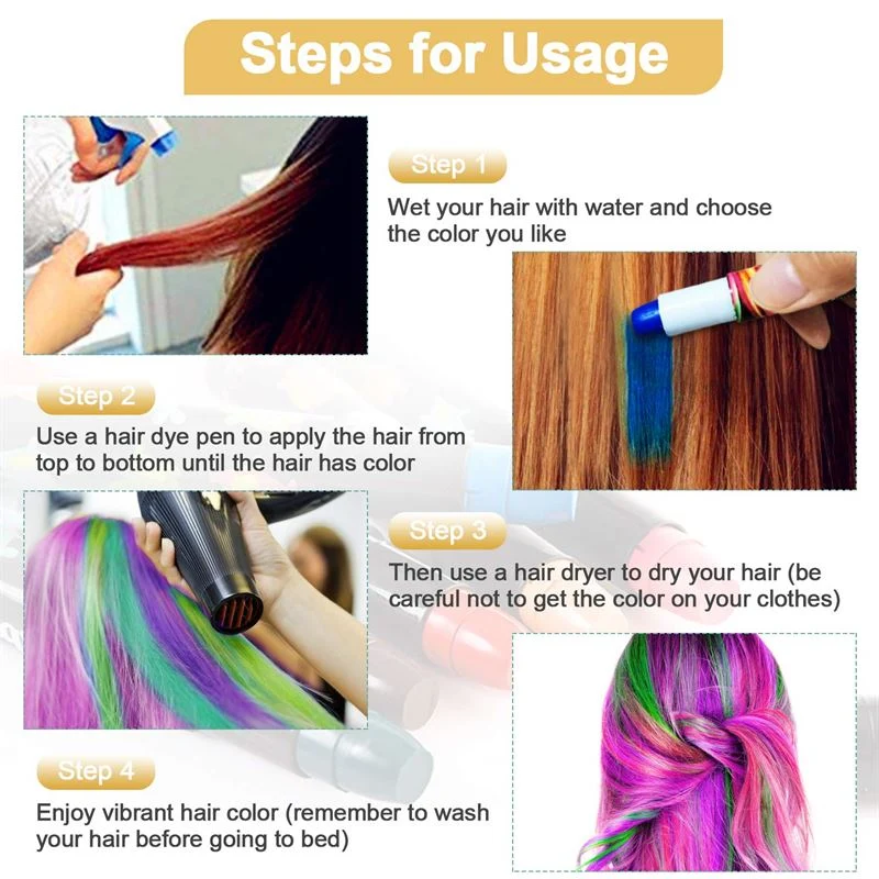 Haarkreide Stifte – 12er Set mit Regenbogenfarben