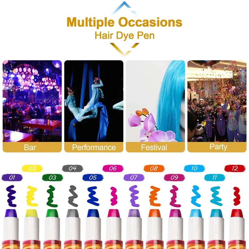 Haarkreide Stifte – 12er Set mit Regenbogenfarben