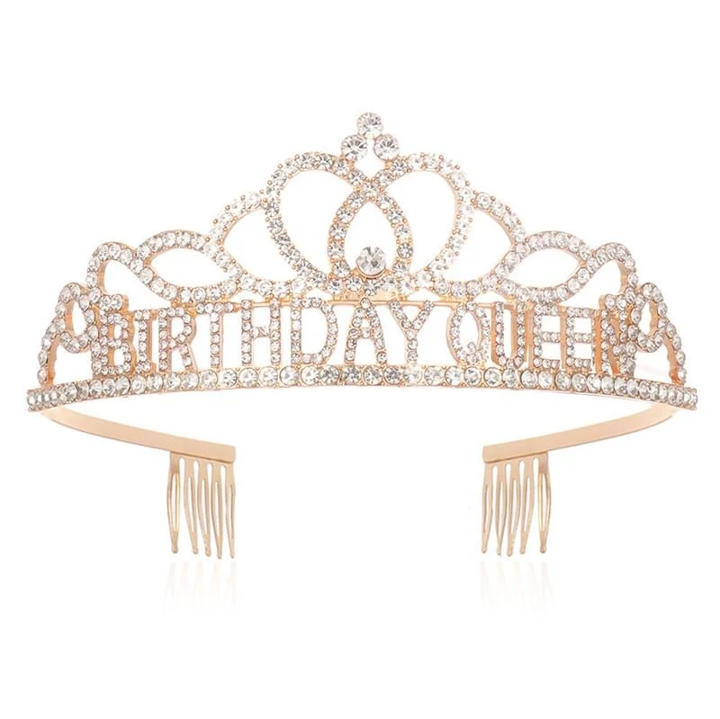 Geburtstagsdiadem Birthday Queen in Gold mit Strass