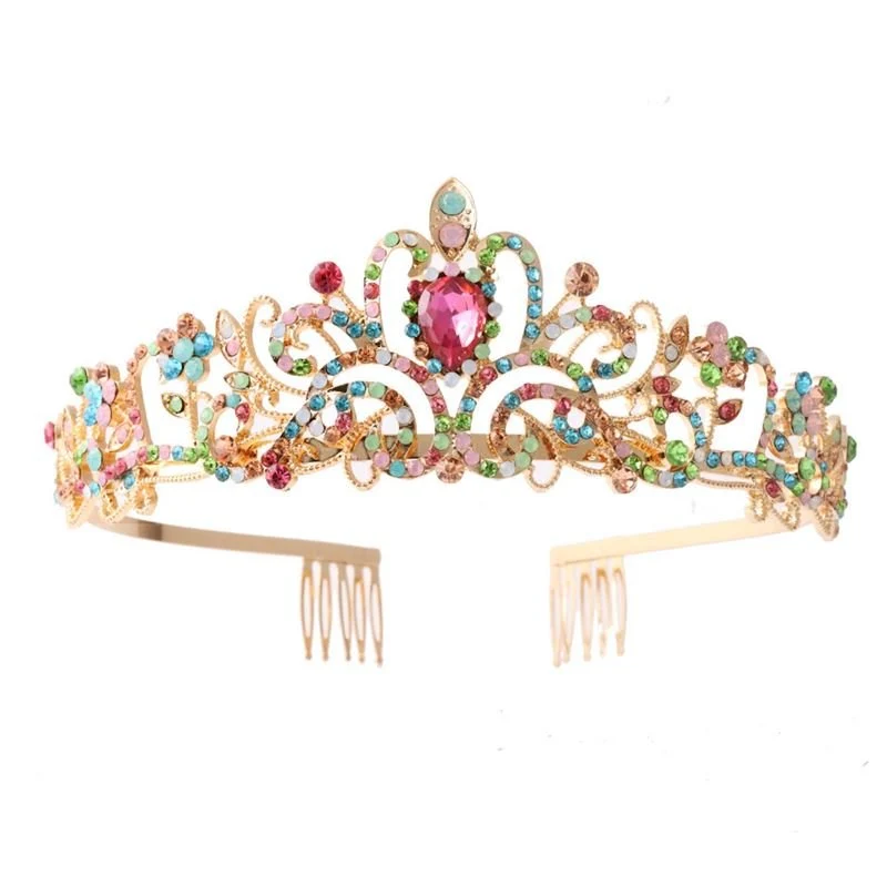 Prinzessinnen Diadem – goldfarben mit Opal und Strass