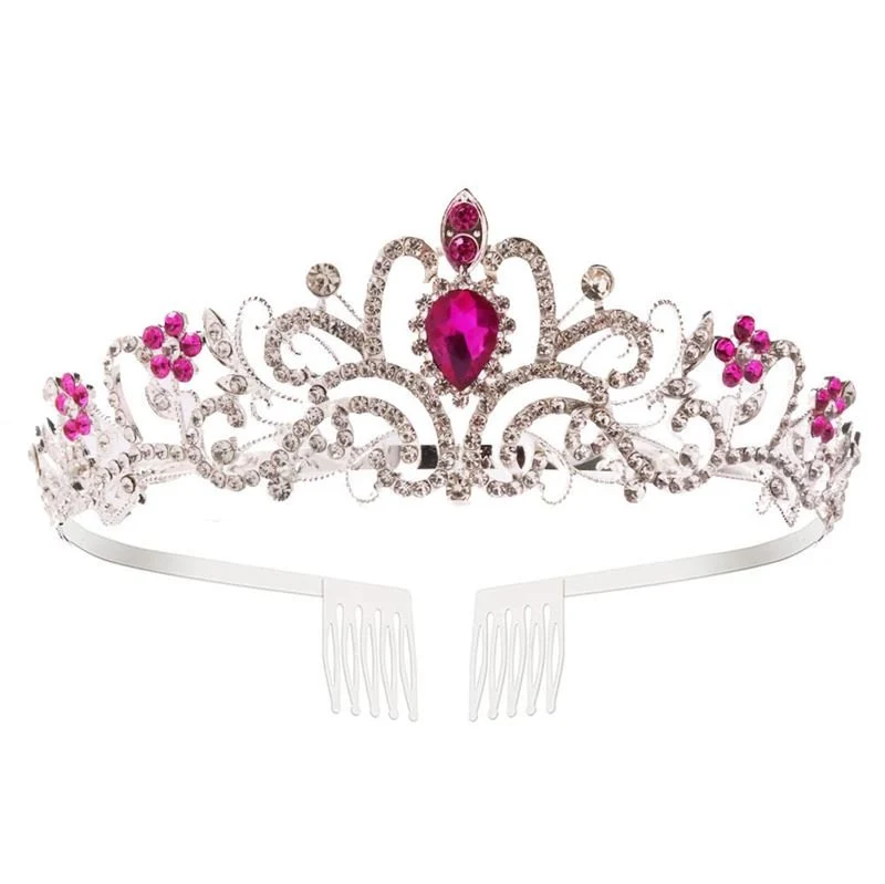 Prinzessinnen Diadem – Silber-pink mit Strass