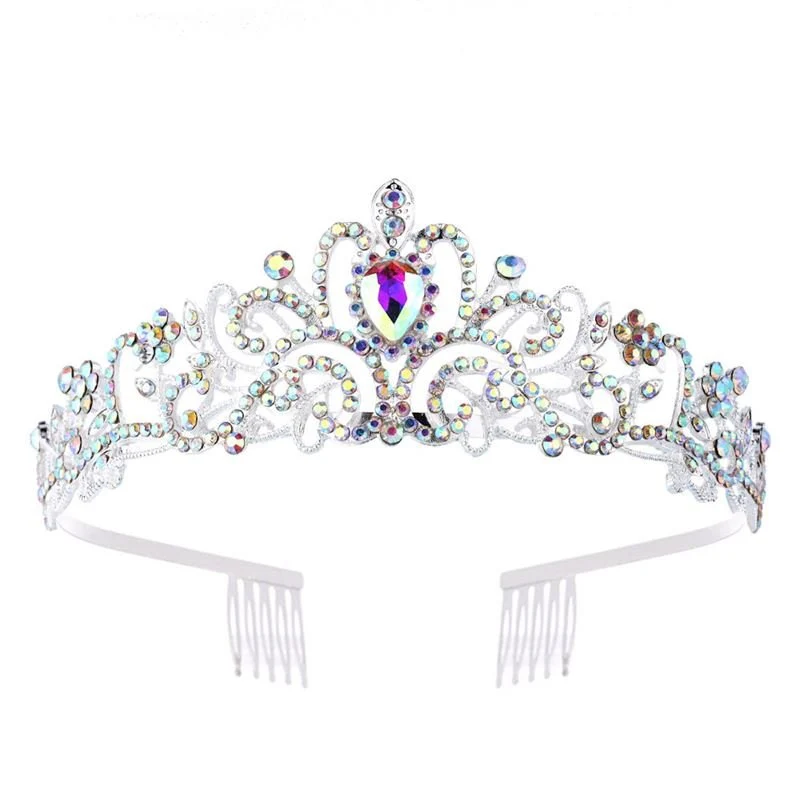 Prinzessin Diadem – Silber & Regenbogen mit Strasssteinen