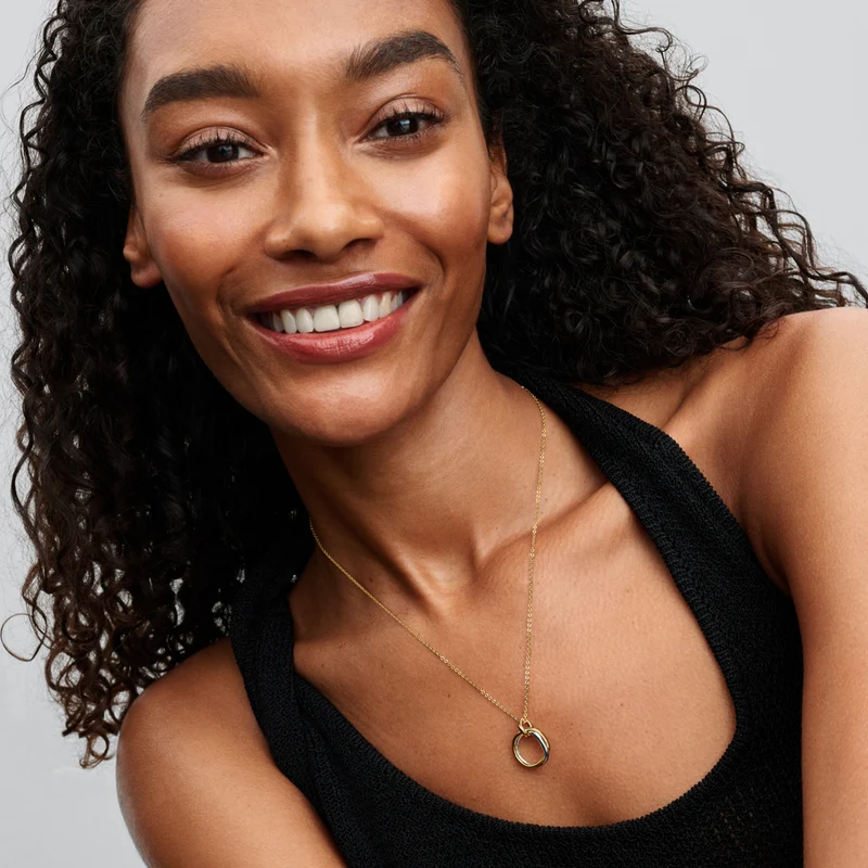 Pandora Essence Gold Plated Organically Shaped Two-Tone Pendant Necklace 363882C00-45